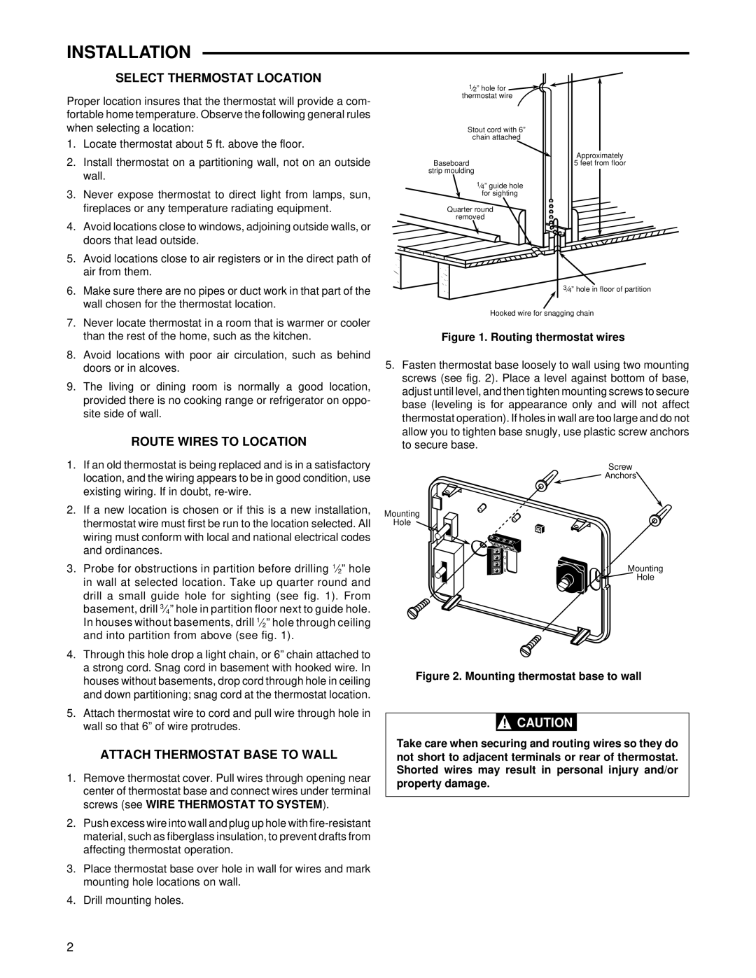 White Rodgers 1F59-13 Installation, Select Thermostat Location, Route Wires to Location, Attach Thermostat Base to Wall 