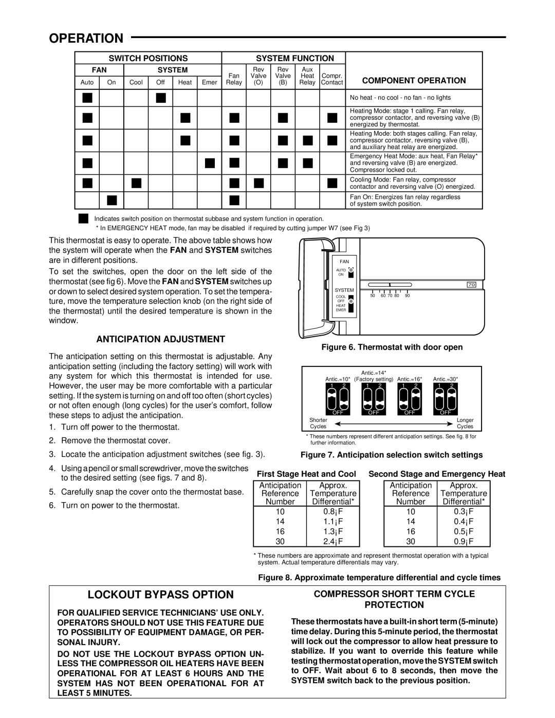 White Rodgers 1F59-13 specifications Operation, Anticipation Adjustment, Compressor Short Term Cycle, Protection 