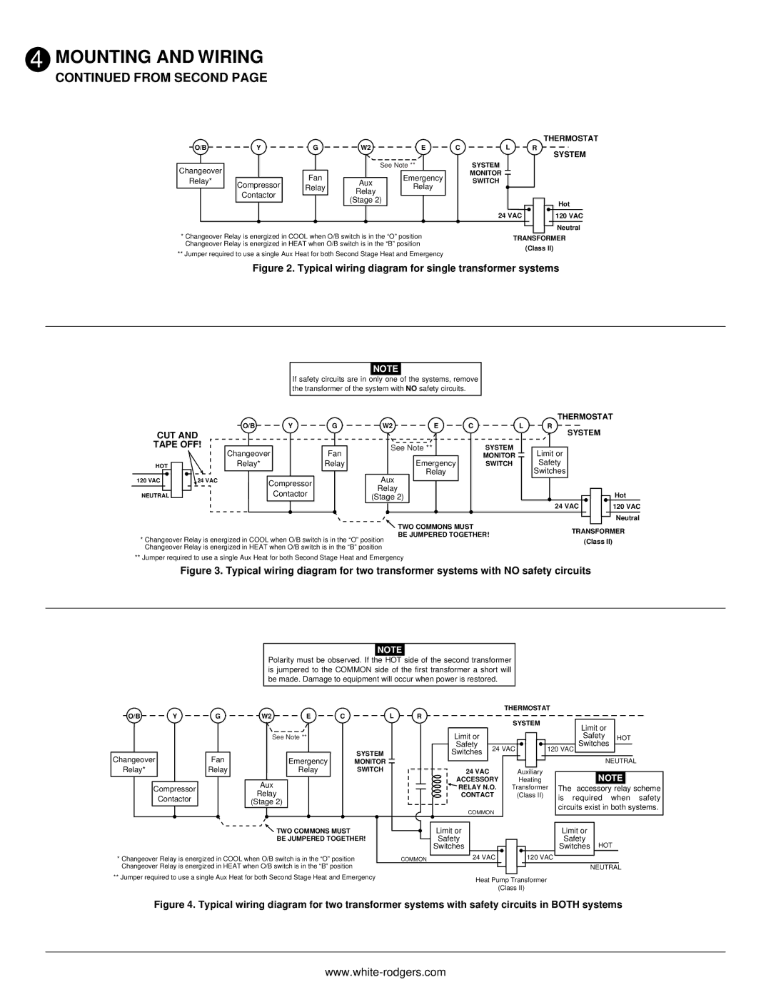 White Rodgers 1F72 installation instructions From Second, Fan Emergency Relay Compressor Aux Contactor Stage 