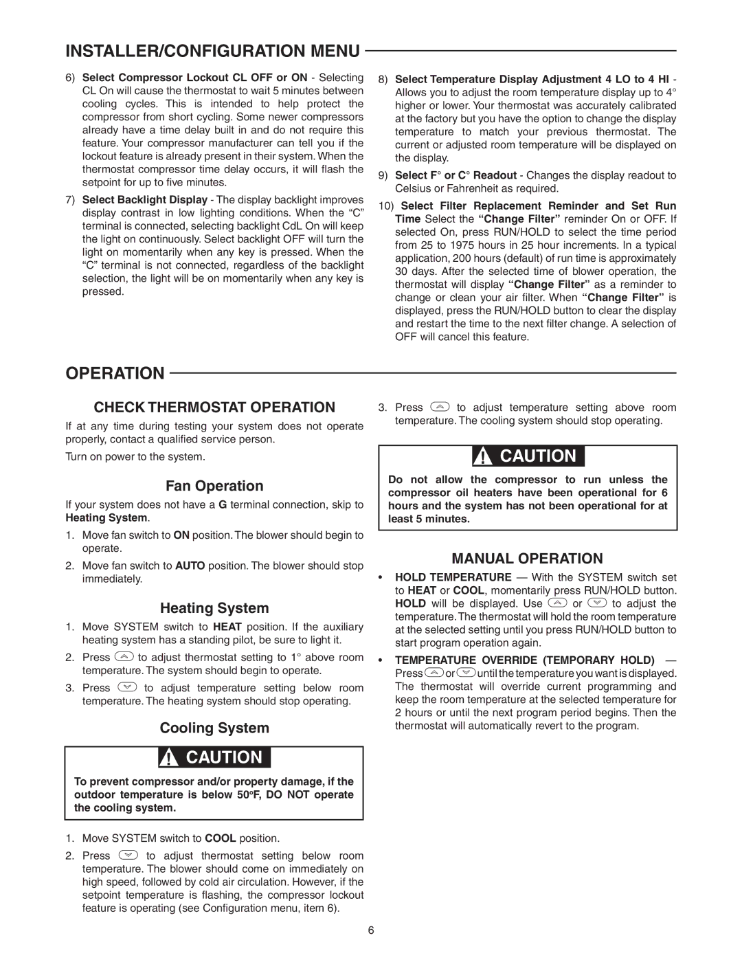 White Rodgers 1F80-0224 specifications Check Thermostat Operation, Manual Operation 