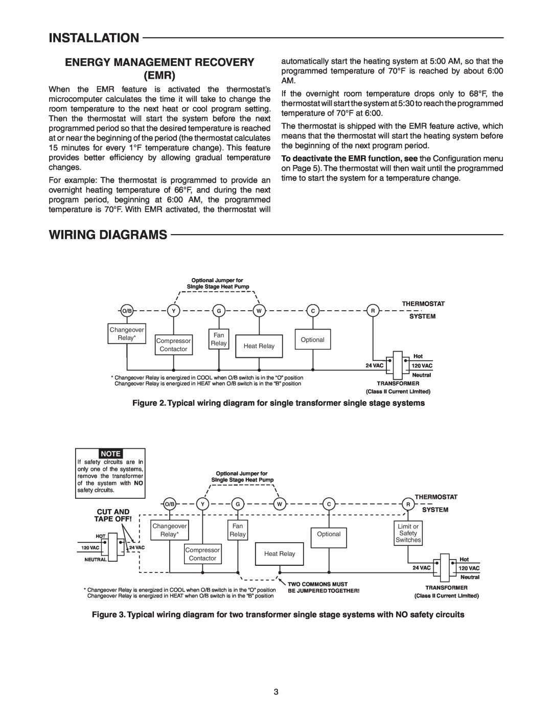 White Rodgers 1F80-0224 specifications Wiring Diagrams, Energy Management Recovery Emr, Installation, Cut And, Tape Off 