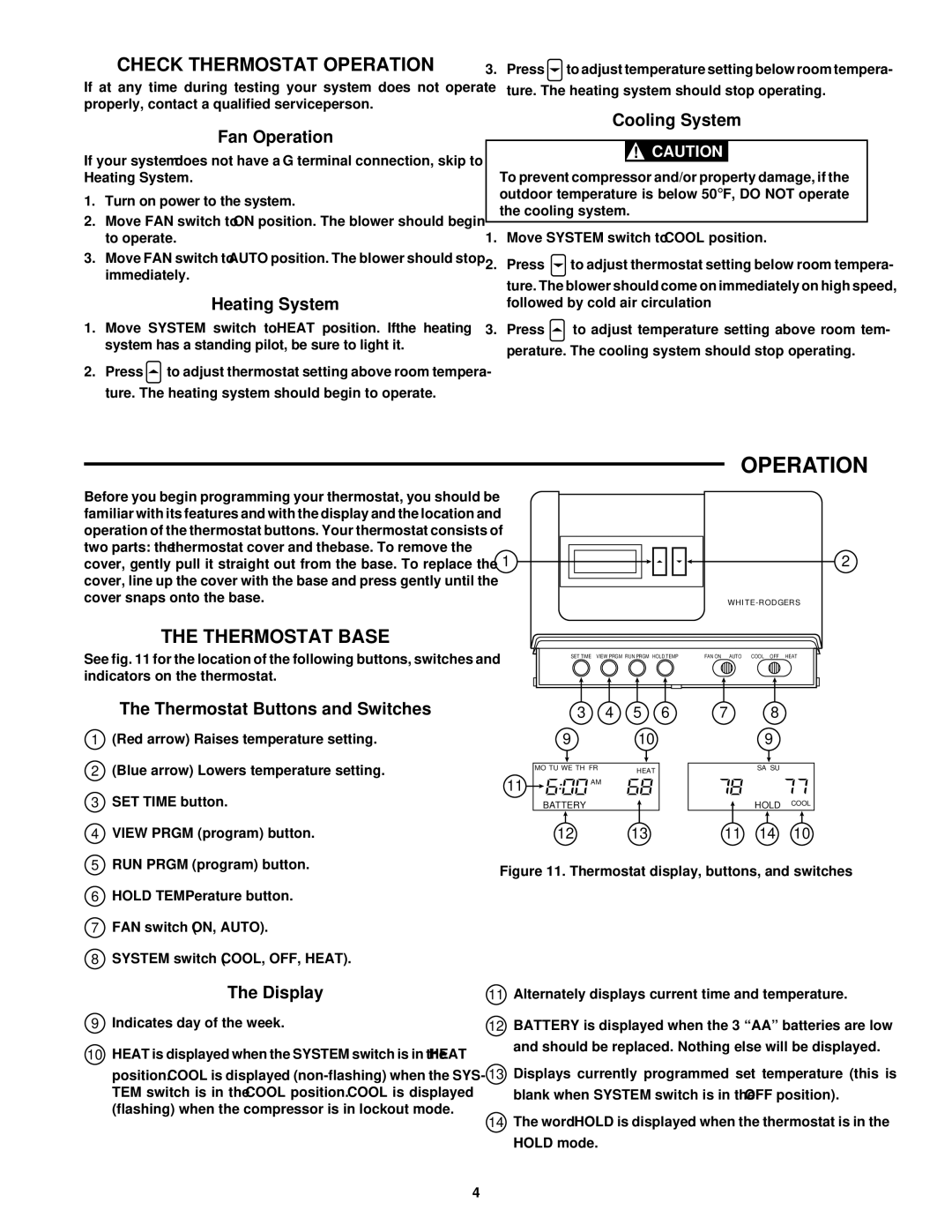 White Rodgers 1F80-41 specifications Check Thermostat Operation, Thermostat Base 