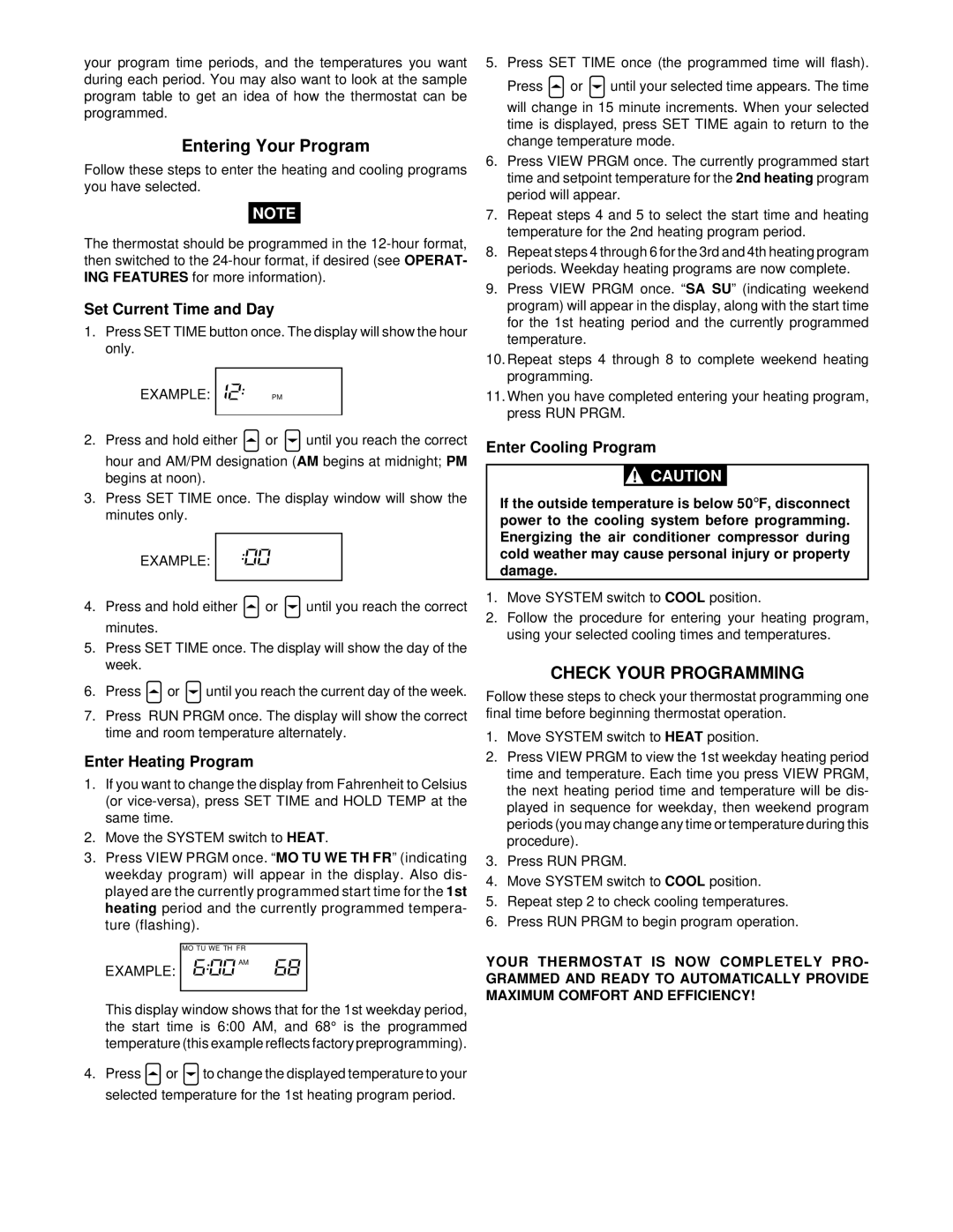 White Rodgers 1F80-41 specifications Entering Your Program, Check Your Programming 