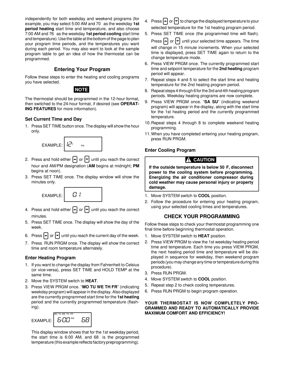 White Rodgers 1F80-51 specifications Entering Your Program, Check Your Programming 