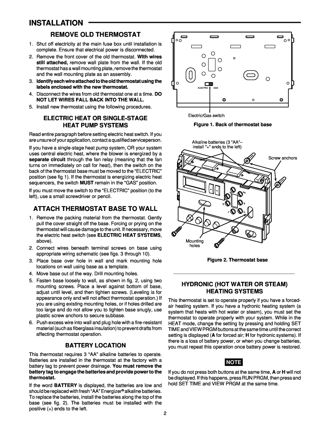 White Rodgers 1F80-51 specifications Installation, Remove Old Thermostat, Attach Thermostat Base To Wall, Battery Location 