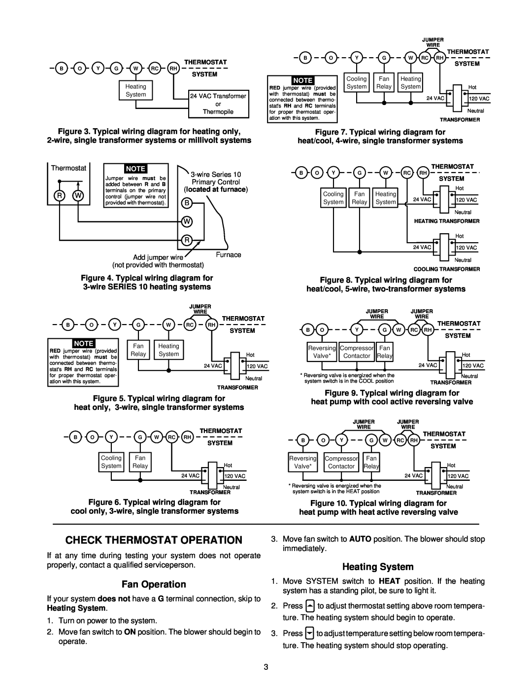 White Rodgers 1F80-51 Check Thermostat Operation, Fan Operation, Heating System, Typical wiring diagram for heating only 