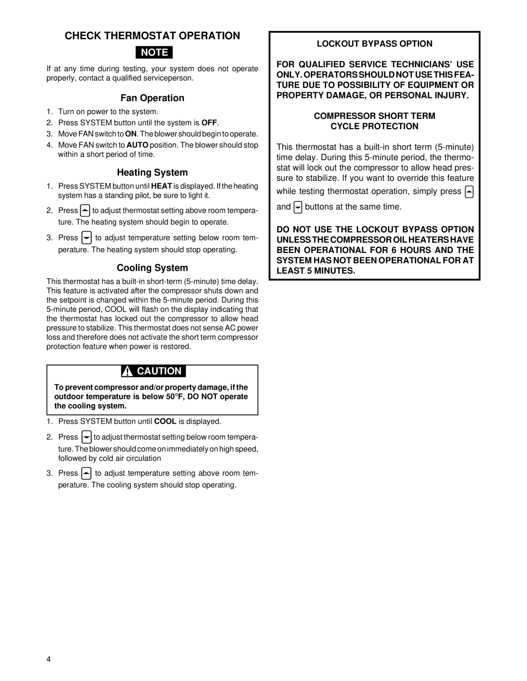 White Rodgers 1F80-71 specifications Check Thermostat Operation, Fan Operation, Heating System, Cooling System 