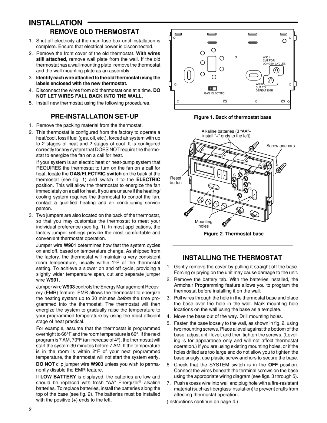 White Rodgers 1f81-51 specifications Remove OLD Thermostat, Pre-Installation Set-Up, Installing the Thermostat 