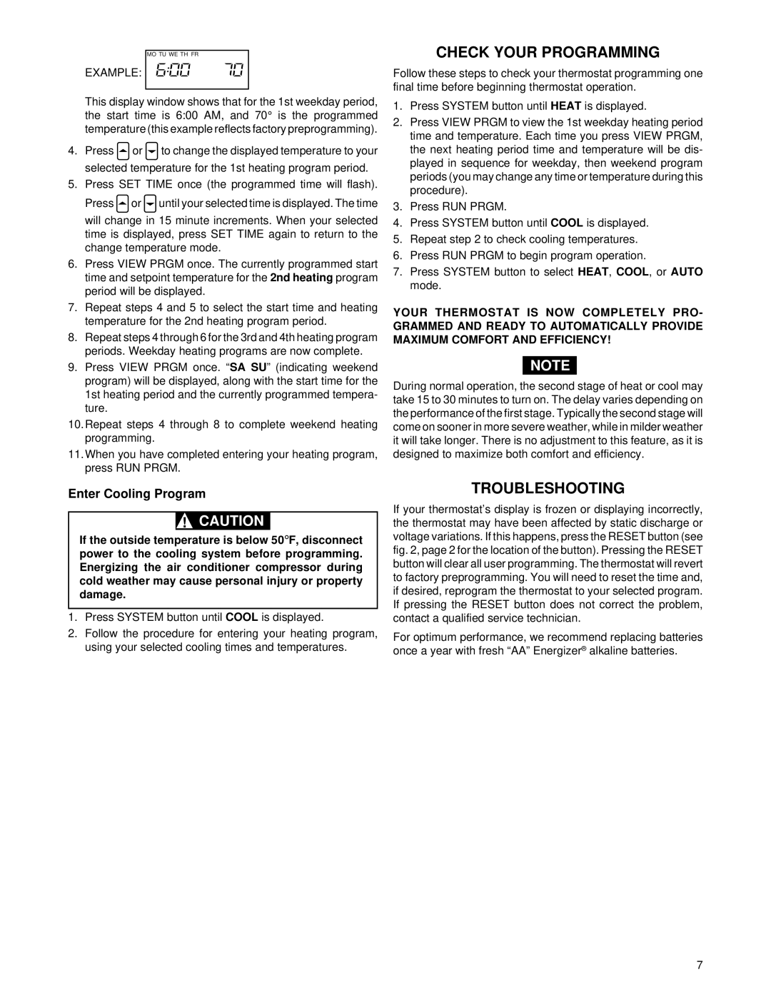 White Rodgers 1F81-71 specifications Check Your Programming, Troubleshooting, Enter Cooling Program 