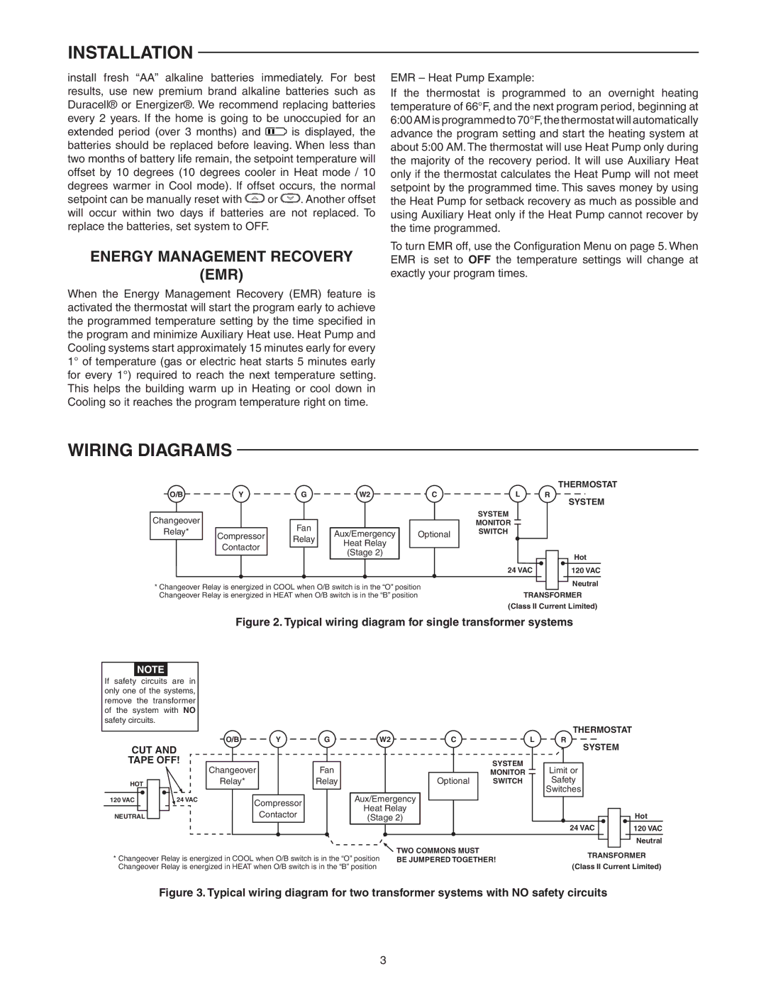 White Rodgers 1F82-0261 specifications Wiring Diagrams, Energy Management Recovery EMR 