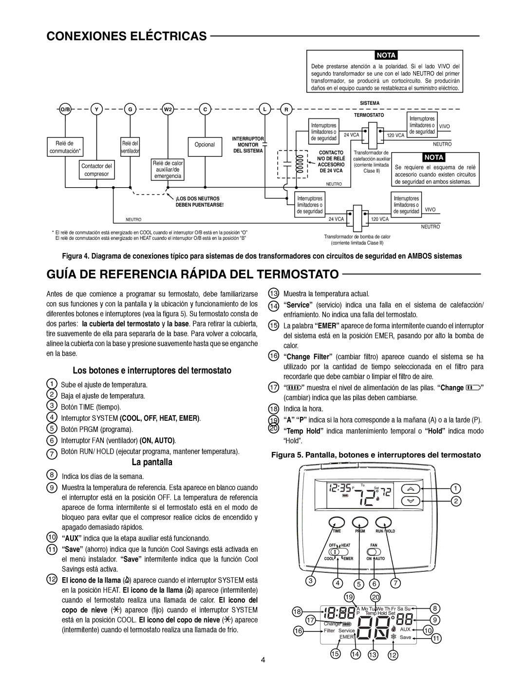 White Rodgers 1F82-0261 Guía DE Referencia Rápida DEL Termostato, La pantalla, Los botones e interruptores del termostato 