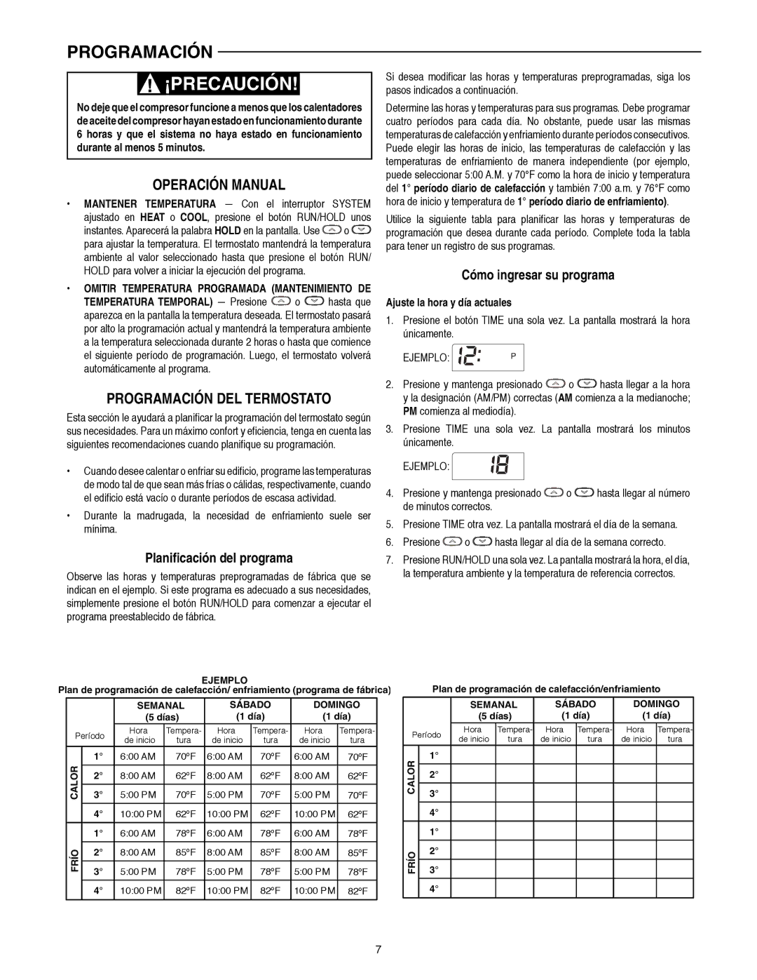 White Rodgers 1F82-0261 manual Operación Manual, Programación DEL Termostato, Planificación del programa 