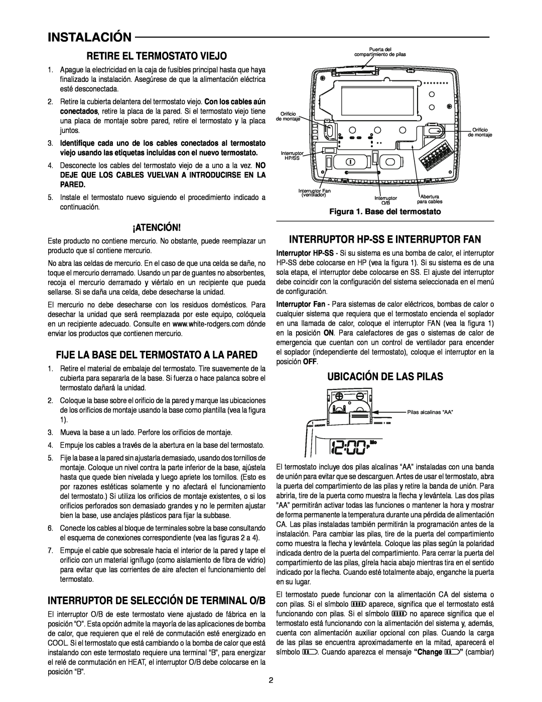 White Rodgers 1F82-0261 manual Instalación, Retire El Termostato Viejo, Interruptor Hp-Ss E Interruptor Fan, ¡Atención 