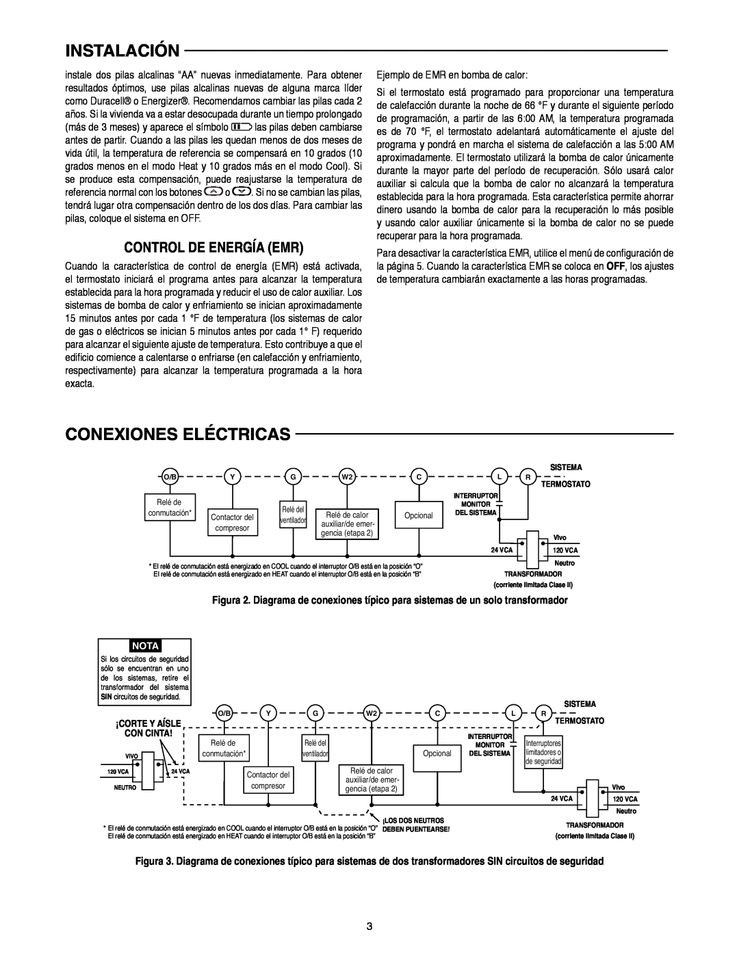 White Rodgers 1F82-0261 manual Conexiones Eléctricas, Control De Energía Emr, Instalación, Ejemplo de EMR en bomba de calor 