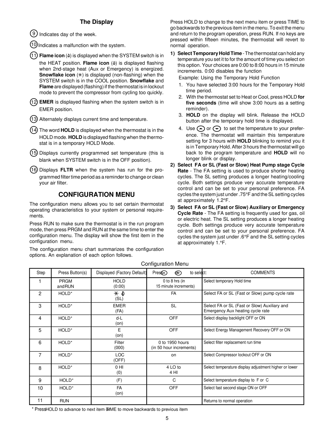 White Rodgers 1F82-261 specifications Configuration Menu, Display 