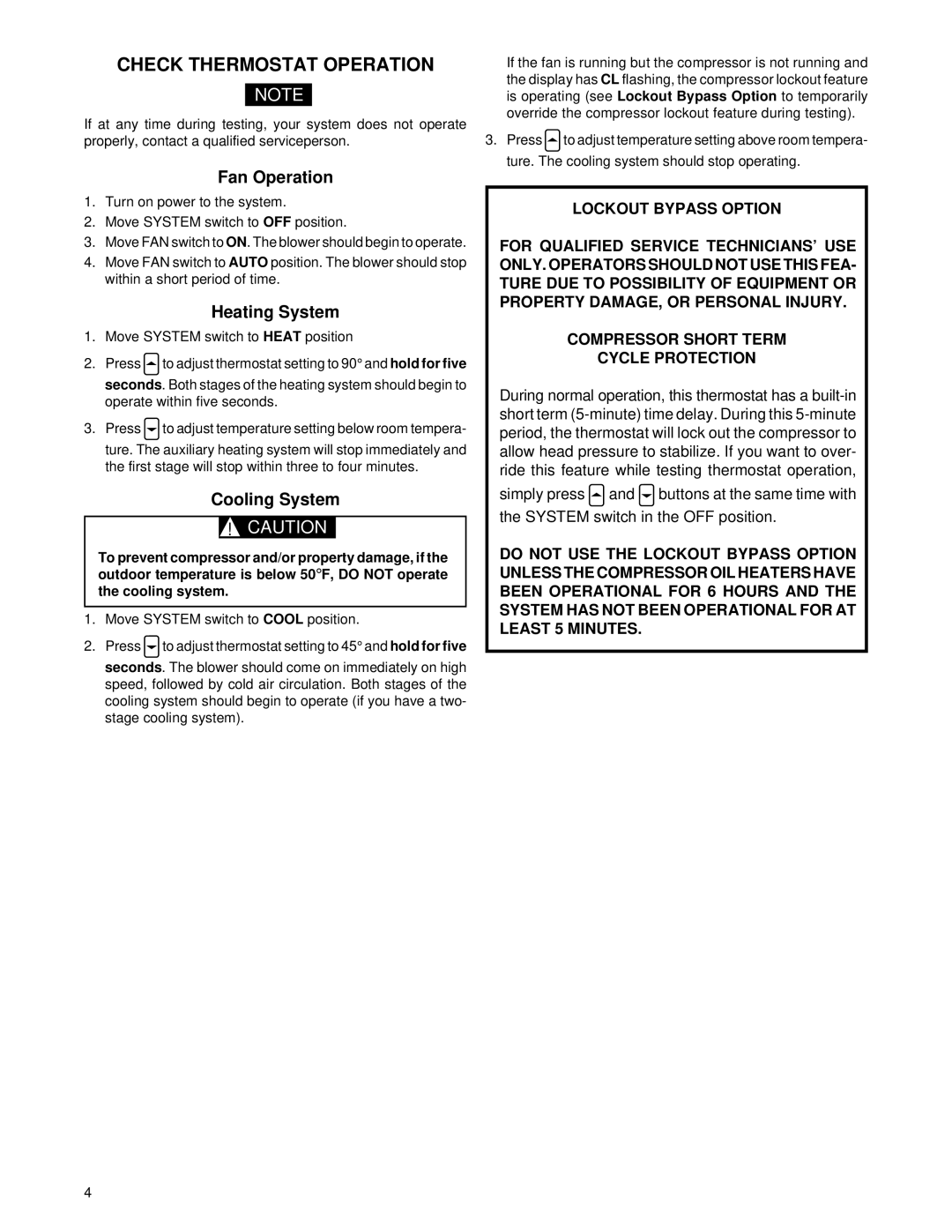 White Rodgers 1F83-51 specifications Check Thermostat Operation, Fan Operation, Heating System, Cooling System 