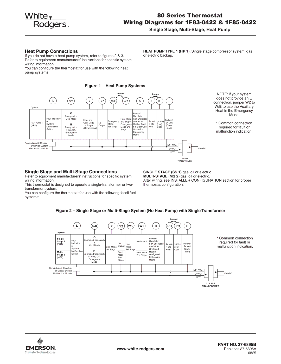 White Rodgers 1F85-0422 manual JumperJumper System, Heat Pump, Jumper System Single, Stage, Multi 