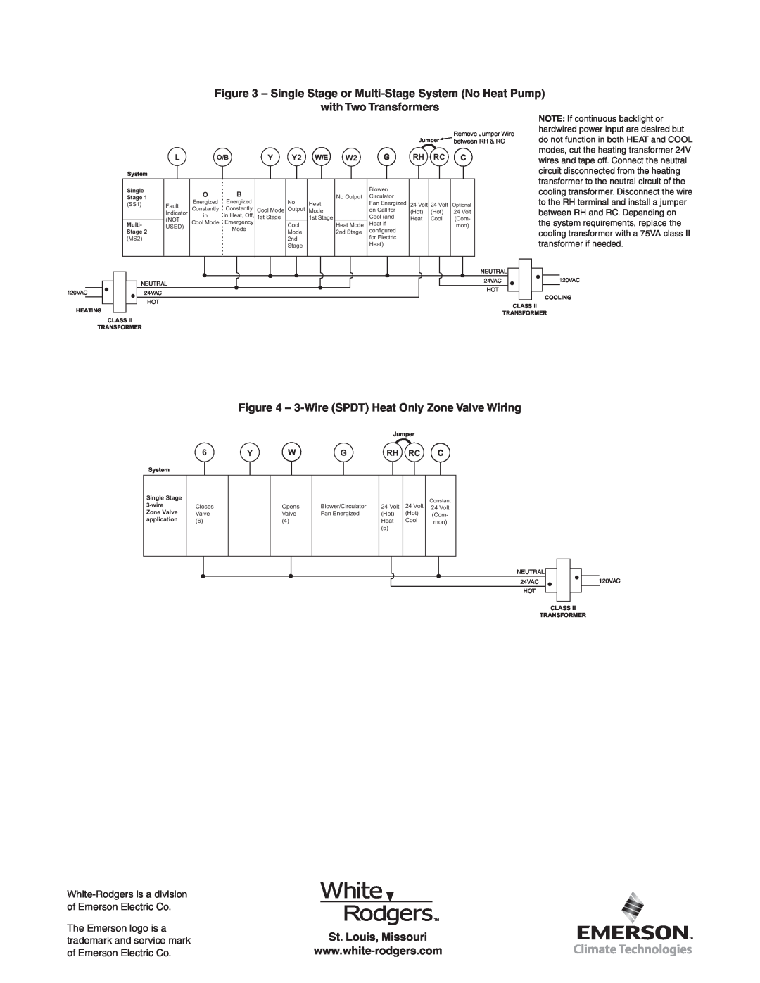 White Rodgers 1F85-0422 manual Single Stage or Multi-Stage System No Heat Pump, with Two Transformers, St. Louis, Missouri 