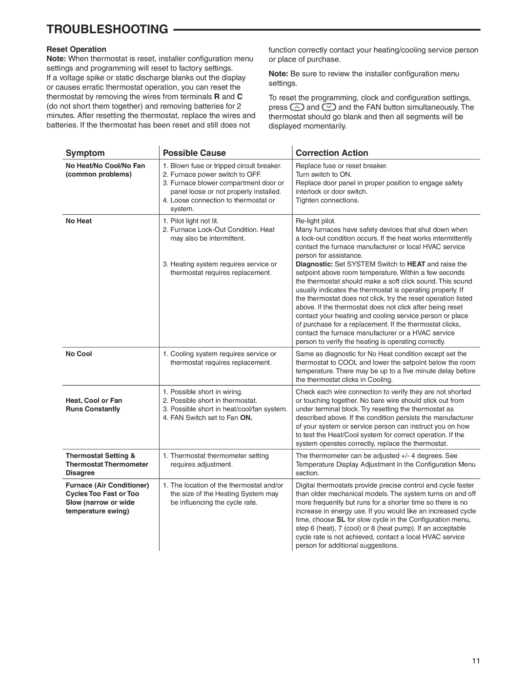 White Rodgers 1F85-0477 specifications Troubleshooting, Reset Operation 