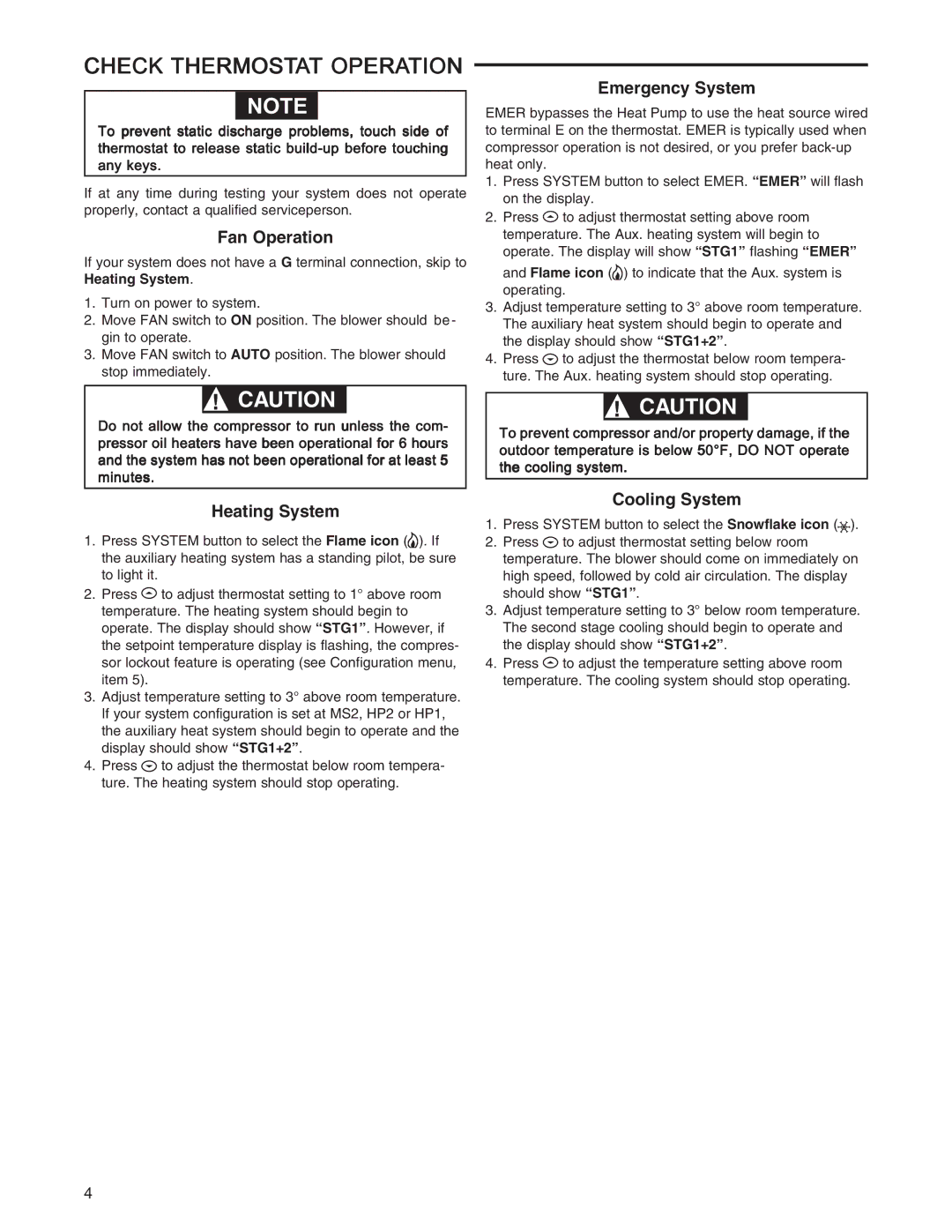 White Rodgers 1F85-275 installation instructions Check Thermostat Operation, Fan Operation 