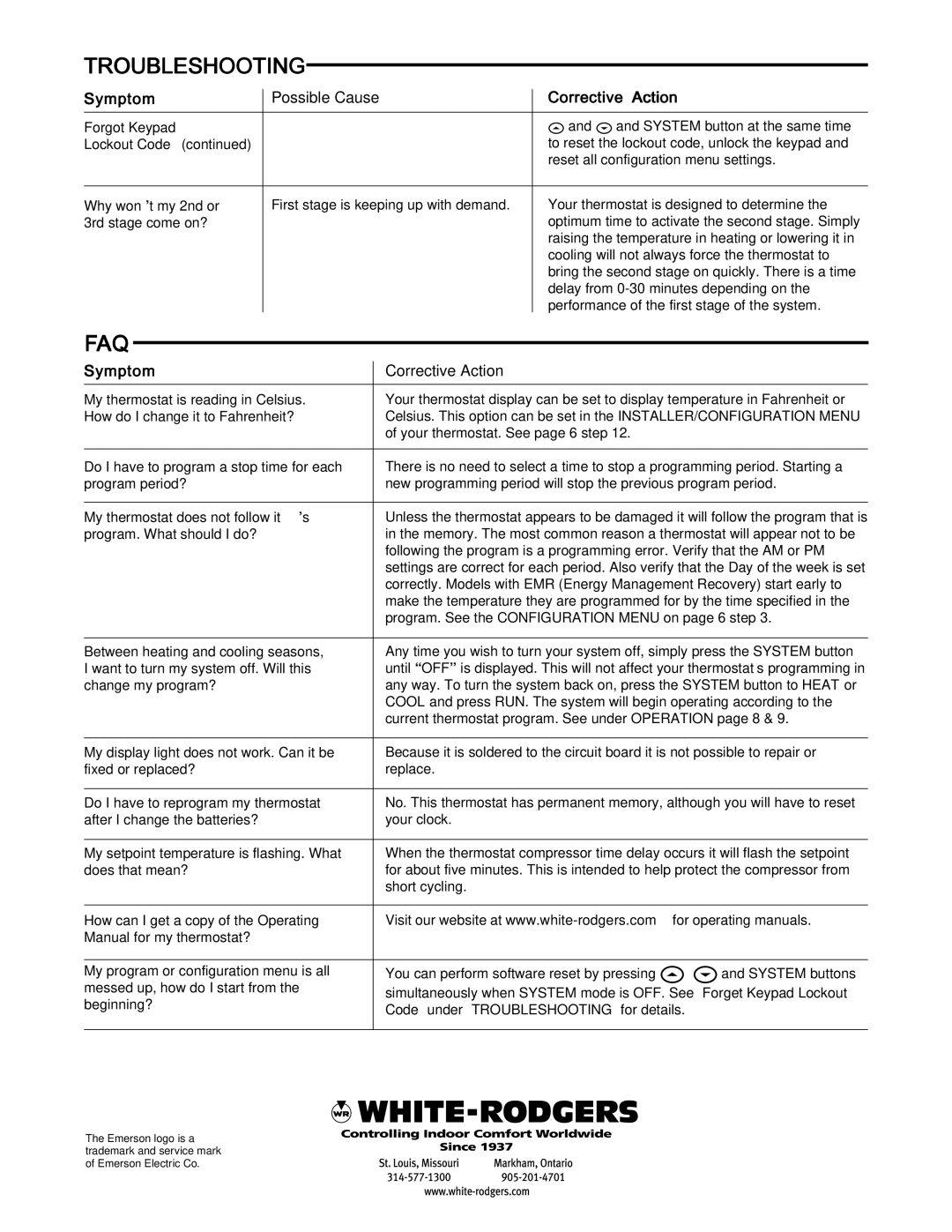 White Rodgers 1F85-277 installation instructions Faq, 3rd stage come on? 