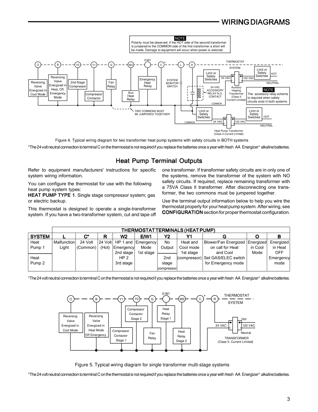 White Rodgers 1F85-277 installation instructions Wiring Diagrams, Heat Pump Terminal Outputs 