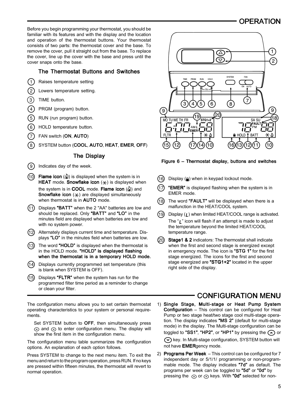 White Rodgers 1F85-277 installation instructions Operation, Configuration Menu 