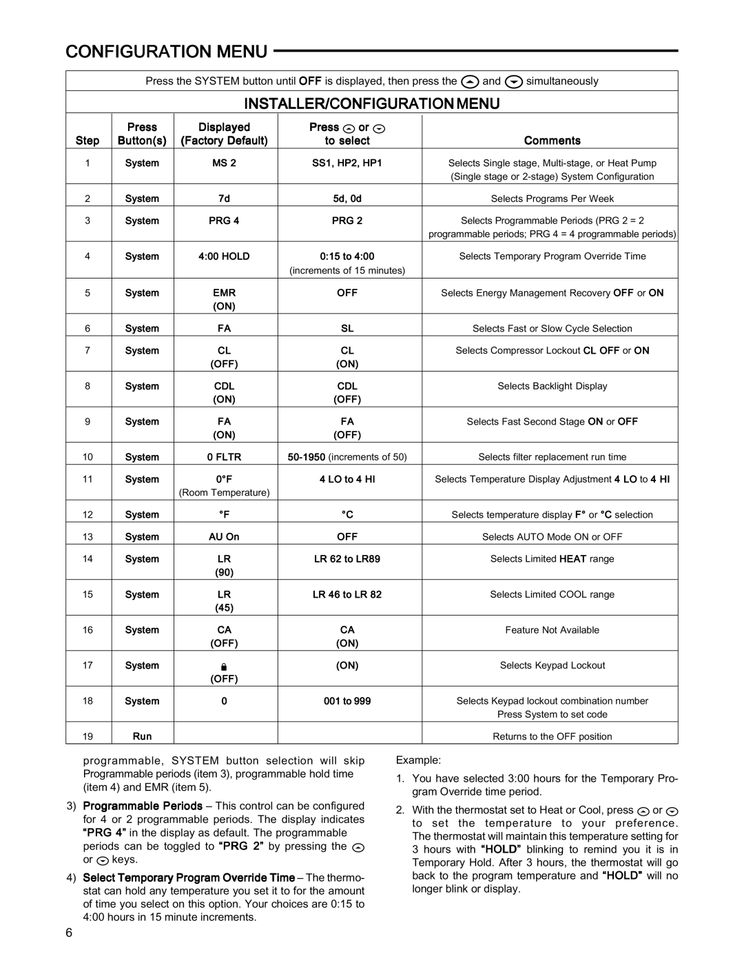 White Rodgers 1F85-277 installation instructions INSTALLER/CONFIGURATION Menu, Prg 