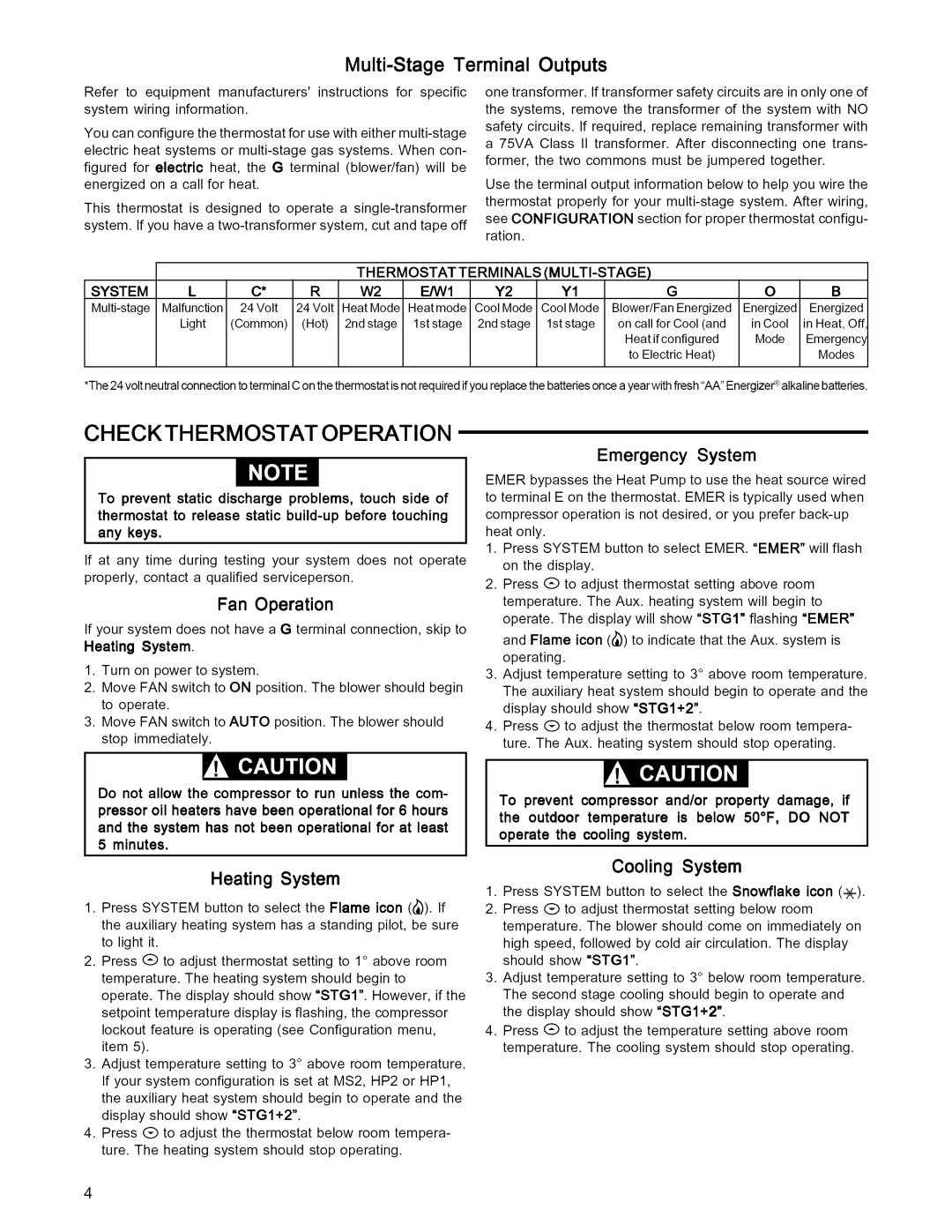 White Rodgers 1F85-277 installation instructions Checkthermostat Operation, Emergency System, Cooling System 