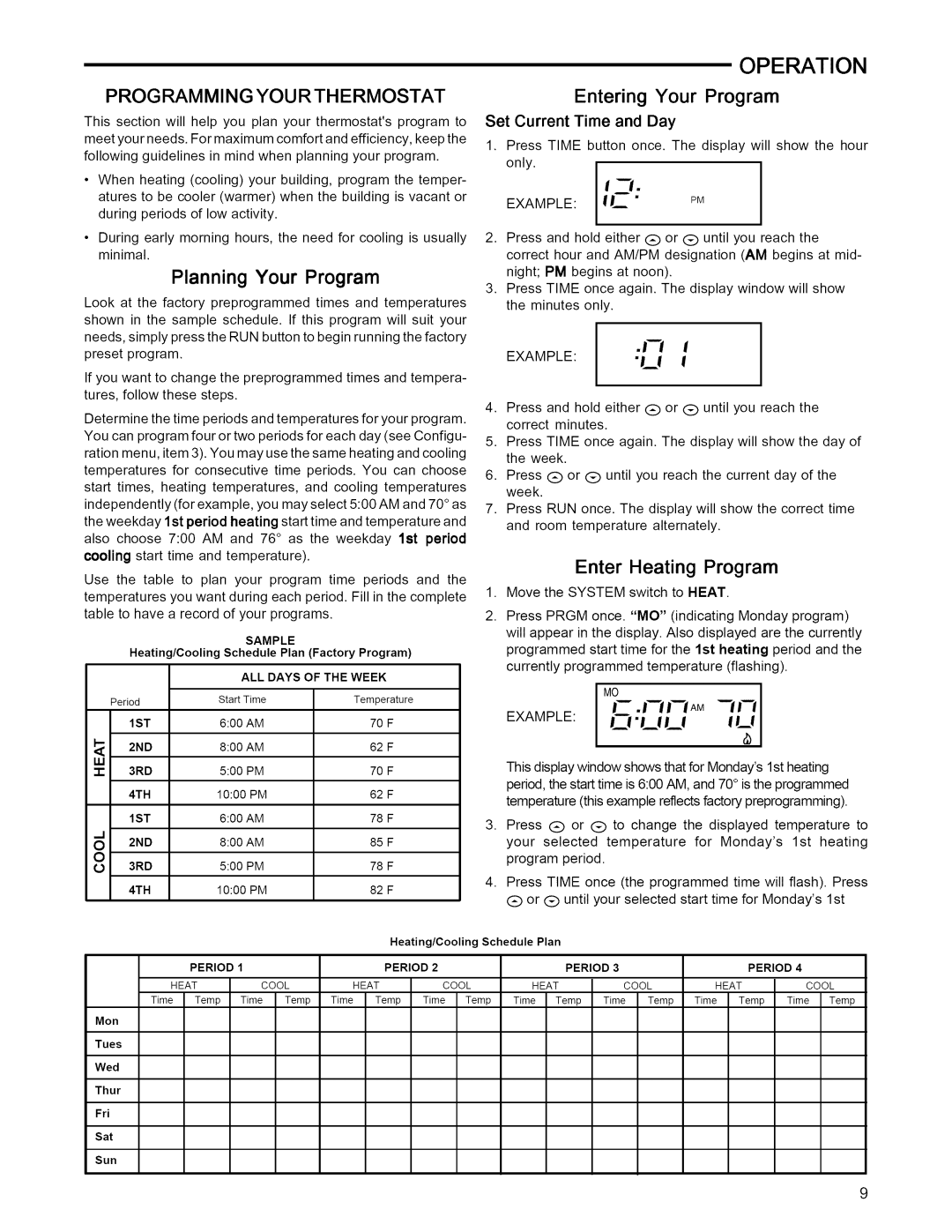 White Rodgers 1F85-277 Programming Yourthermostat, Entering Your Program, Enter Heating Program, Example 