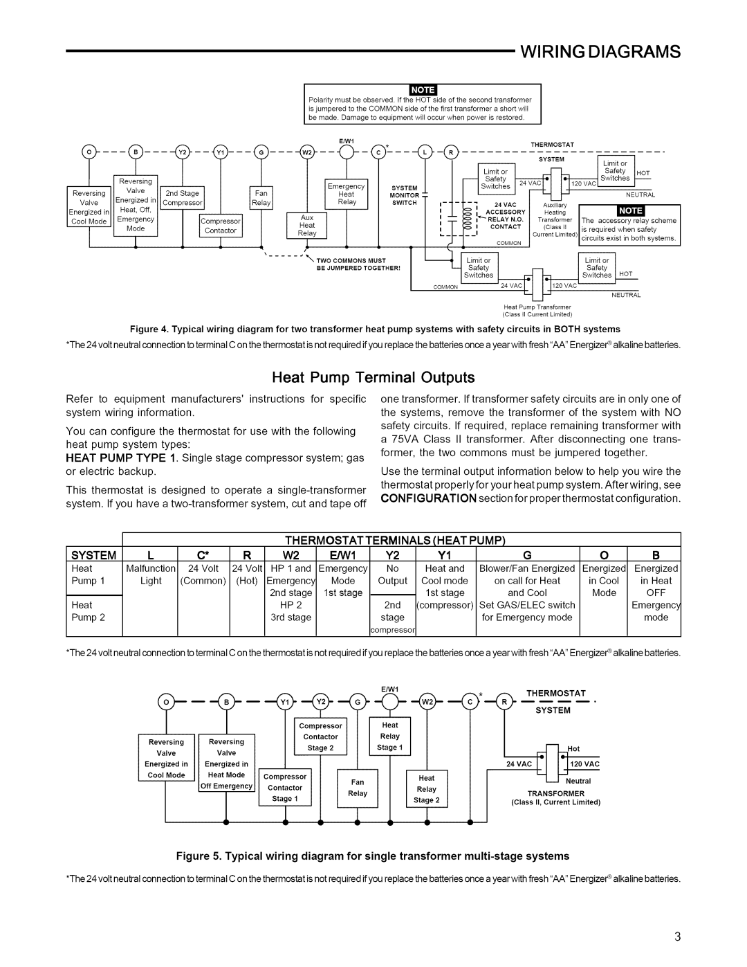 White Rodgers 1F85-277 installation instructions Wiring Diagrams, Heat Pump Terminal Outputs, E/W1 