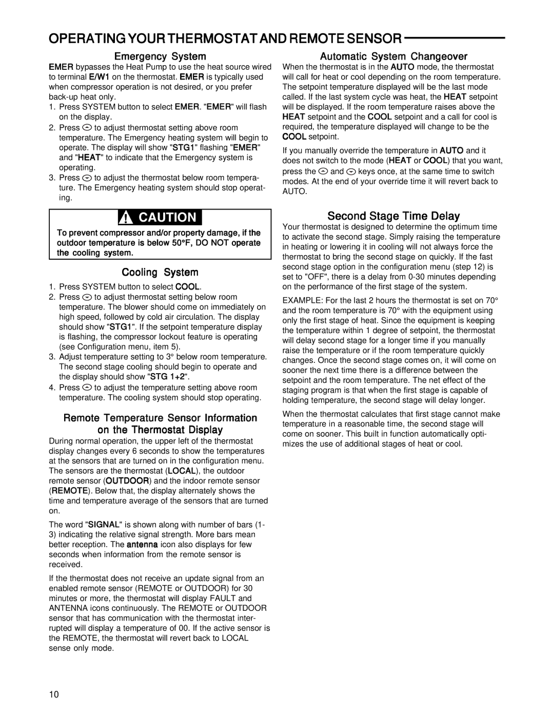 White Rodgers 1F85RF-275 specifications Second Stage Time Delay, Emergency System 