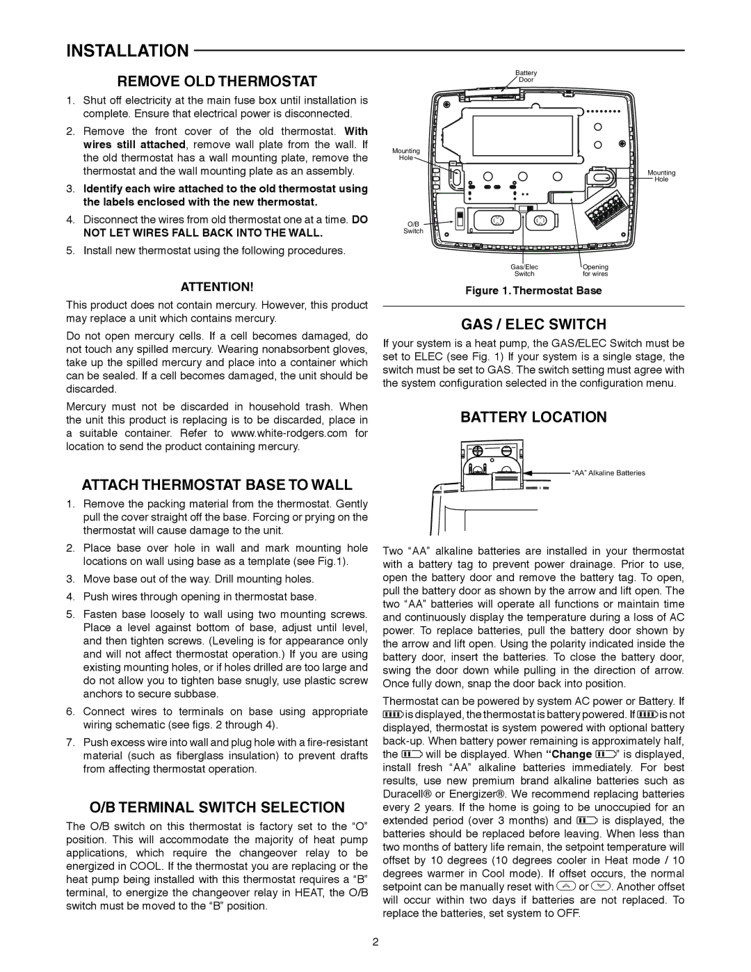 White Rodgers 1F86-0244 specifications Installation, Remove OLD Thermostat 