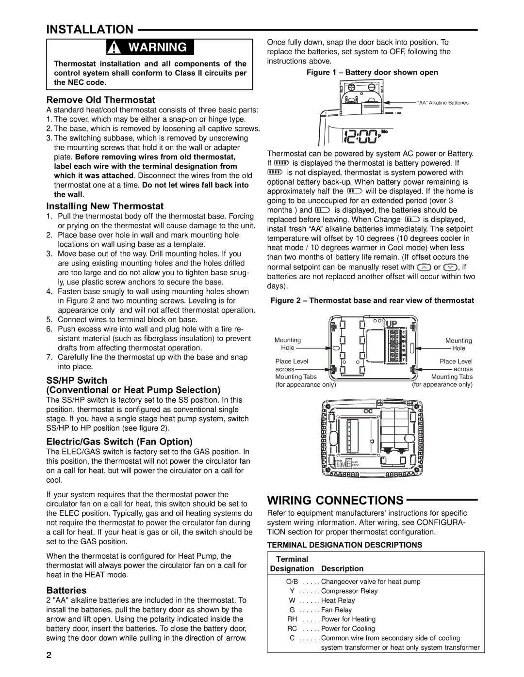 White Rodgers 1F86-0471, 1F80-0471 specifications Installation, Wiring Connections 