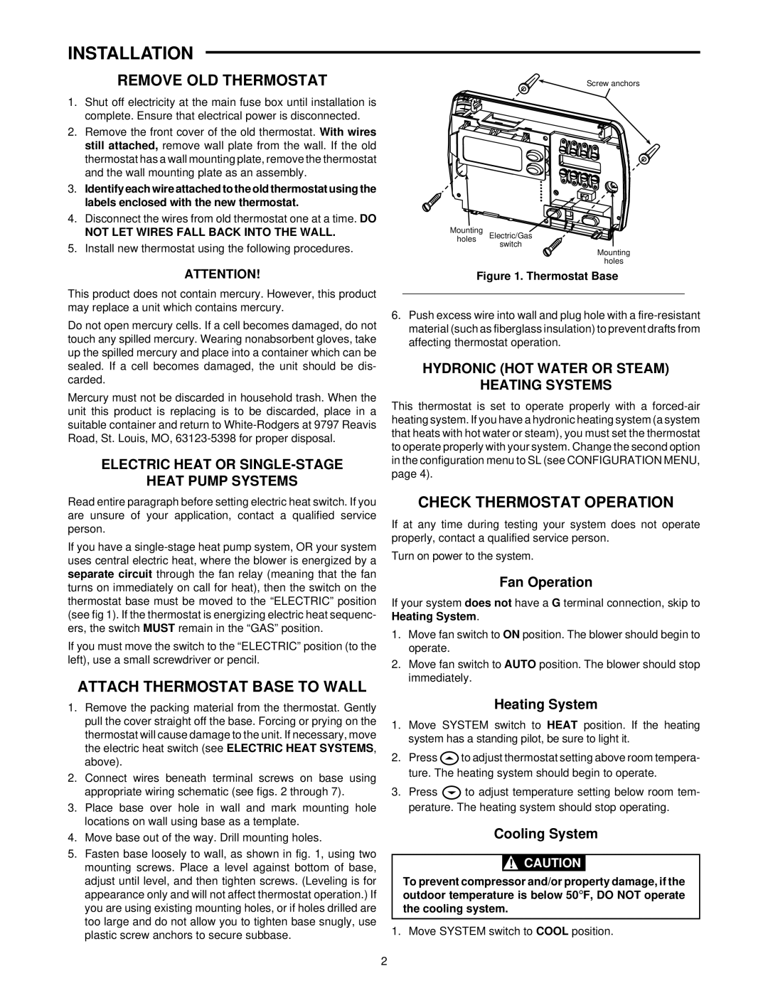 White Rodgers 1F86-241 Installation, Remove OLD Thermostat, Attach Thermostat Base to Wall, Check Thermostat Operation 