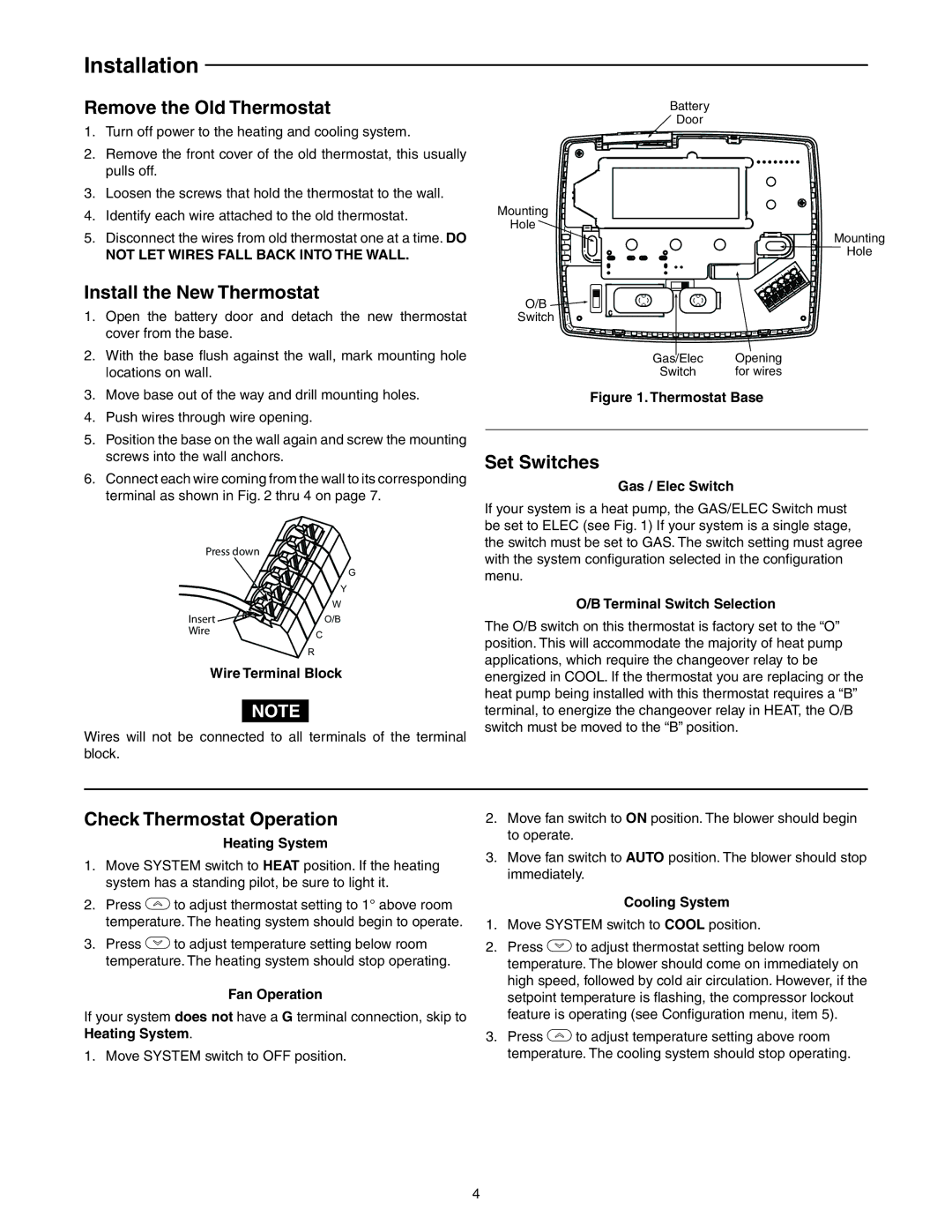 White Rodgers 1F86EZ-0251 Installation, Remove the Old Thermostat, Install the New Thermostat, Set Switches 