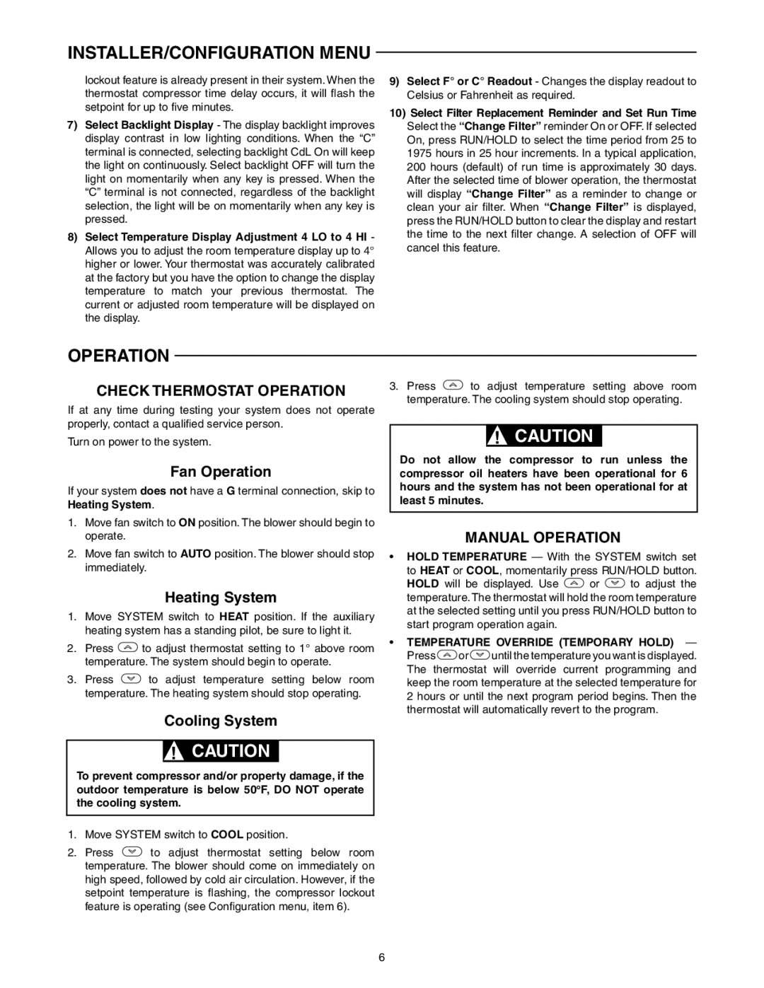 White Rodgers 1F87-0261 specifications Check Thermostat Operation, Manual Operation 