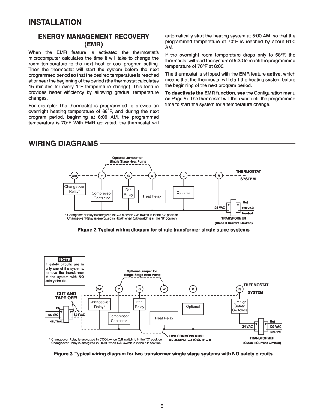 White Rodgers 1F87-0261 specifications Wiring Diagrams, Energy Management Recovery Emr, Installation 