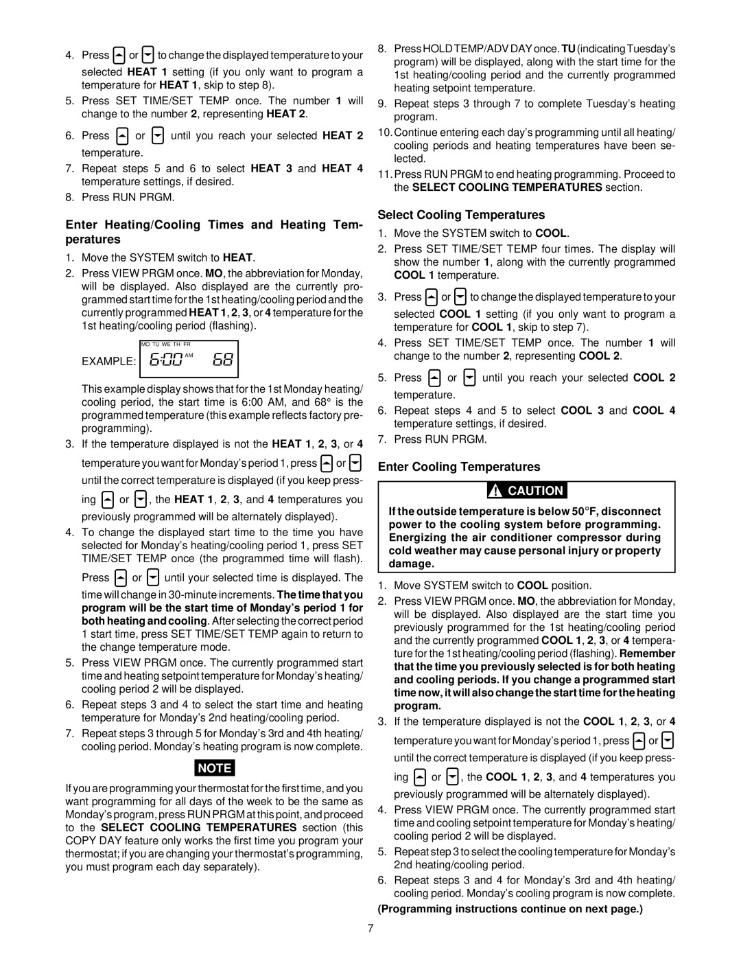 White Rodgers 1F87-51 specifications Enter Heating/Cooling Times and Heating Tem- peratures, Select Cooling Temperatures 