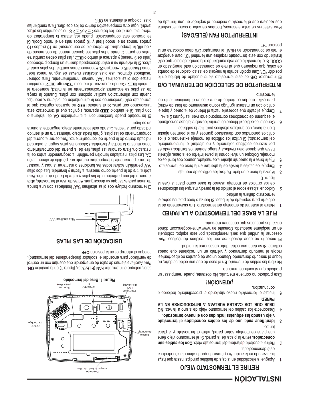 White Rodgers 1F89-0211 specifications Instalación, ELE/GAS FAN Interruptor, Viejo Termostato EL Retire, Pared, Juntos 