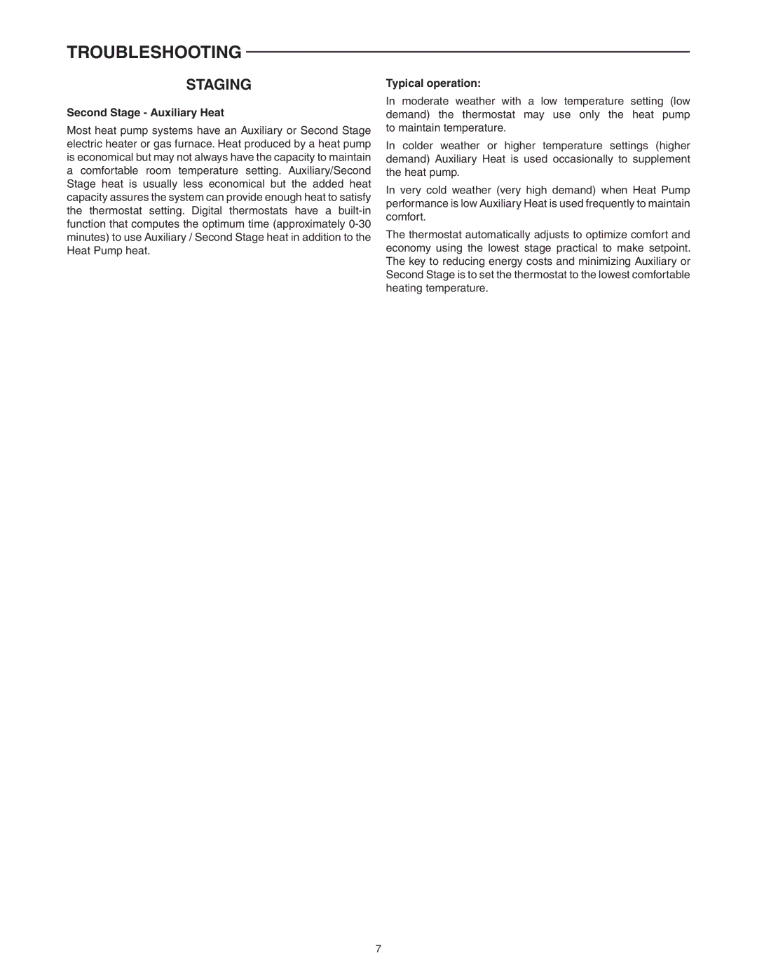 White Rodgers 1F89-0211 specifications Staging, Second Stage Auxiliary Heat, Typical operation 