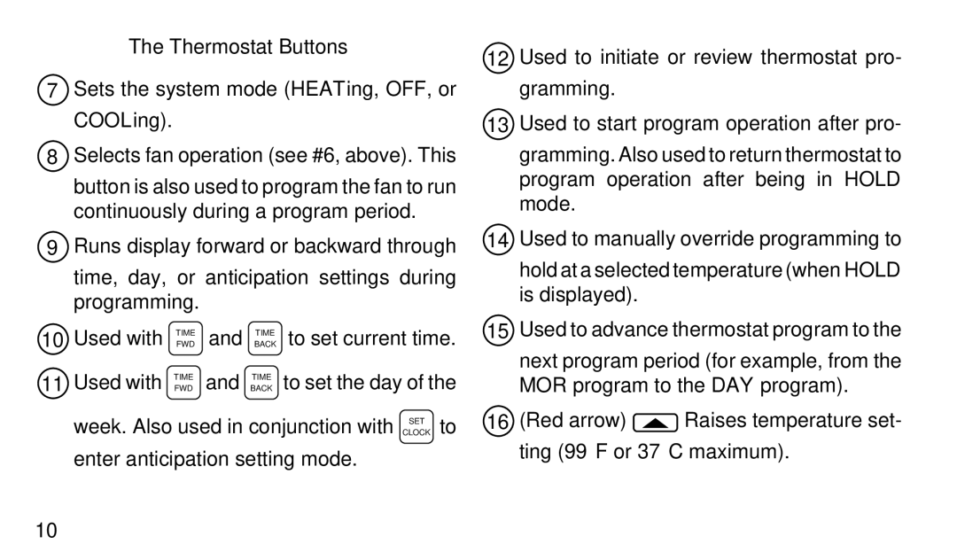 White Rodgers 1F90-51 manual Thermostat Buttons 