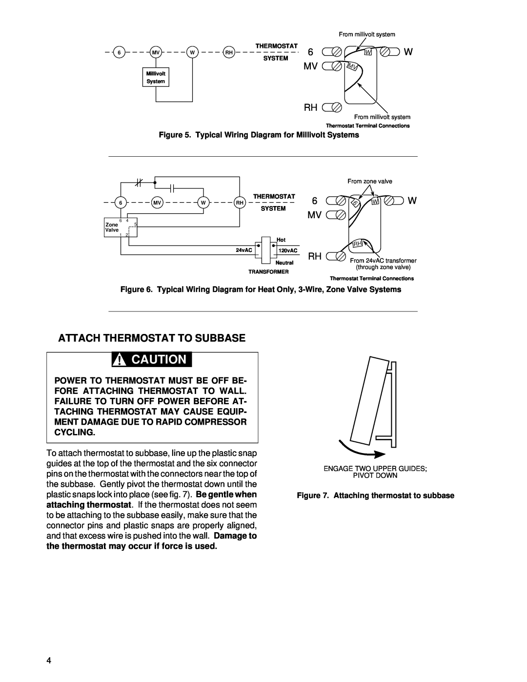 White Rodgers 1F90-60 Attach Thermostat To Subbase, Mv Rh, Typical Wiring Diagram for Millivolt Systems 