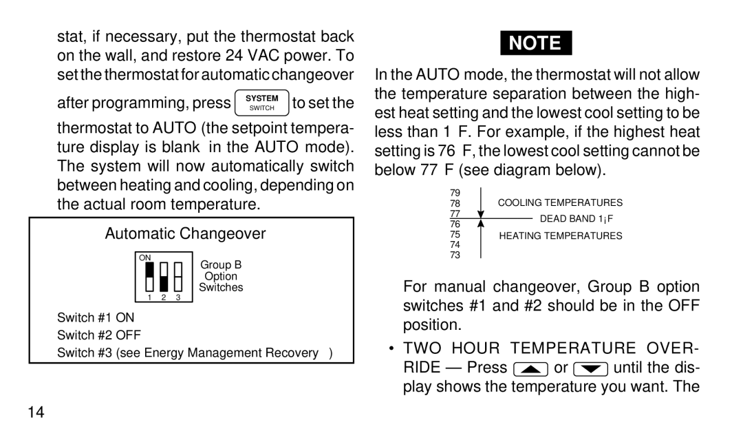 White Rodgers 1F90-71 manual Automatic Changeover, TWO Hour Temperature Over 