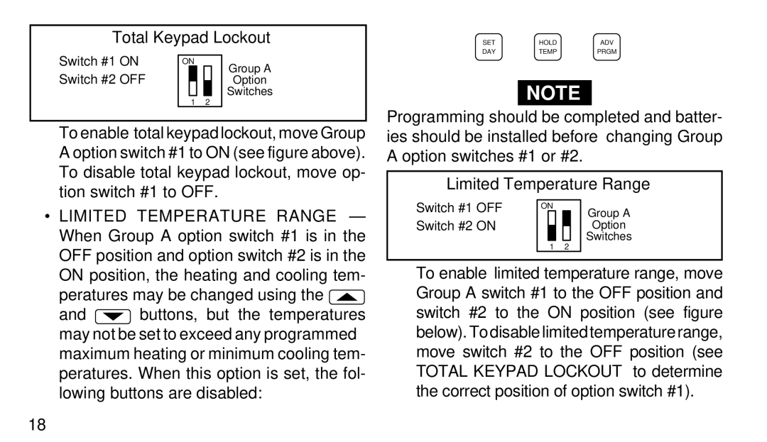 White Rodgers 1F90-71 manual Total Keypad Lockout, Limited Temperature Range 