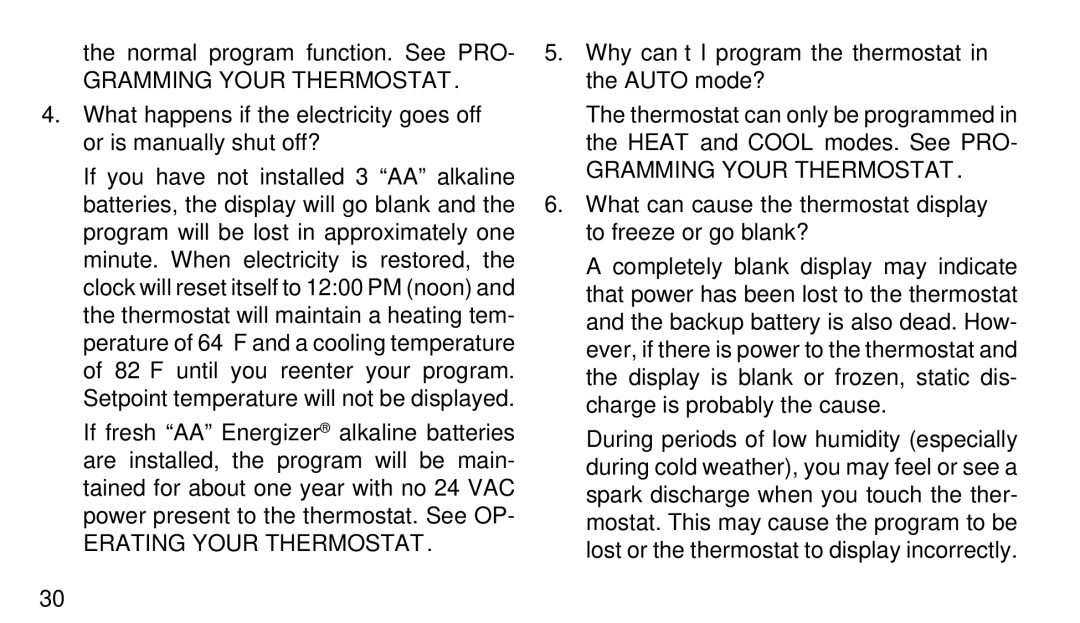 White Rodgers 1F90-71 manual Gramming Your Thermostat, Erating Your Thermostat 