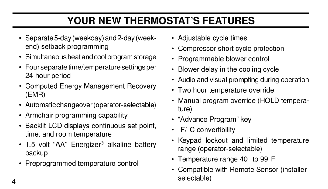 White Rodgers 1F90-71 manual Your NEW THERMOSTAT’S Features 