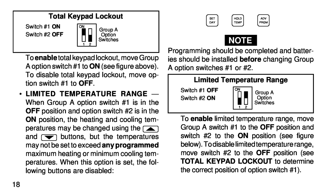 White Rodgers 1F90-71 manual Total Keypad Lockout, Limited Temperature Range 