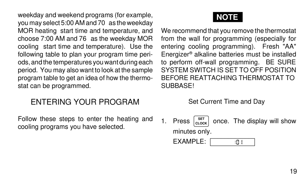 White Rodgers 1F90W-51 manual Entering Your Program, Set Current Time and Day 