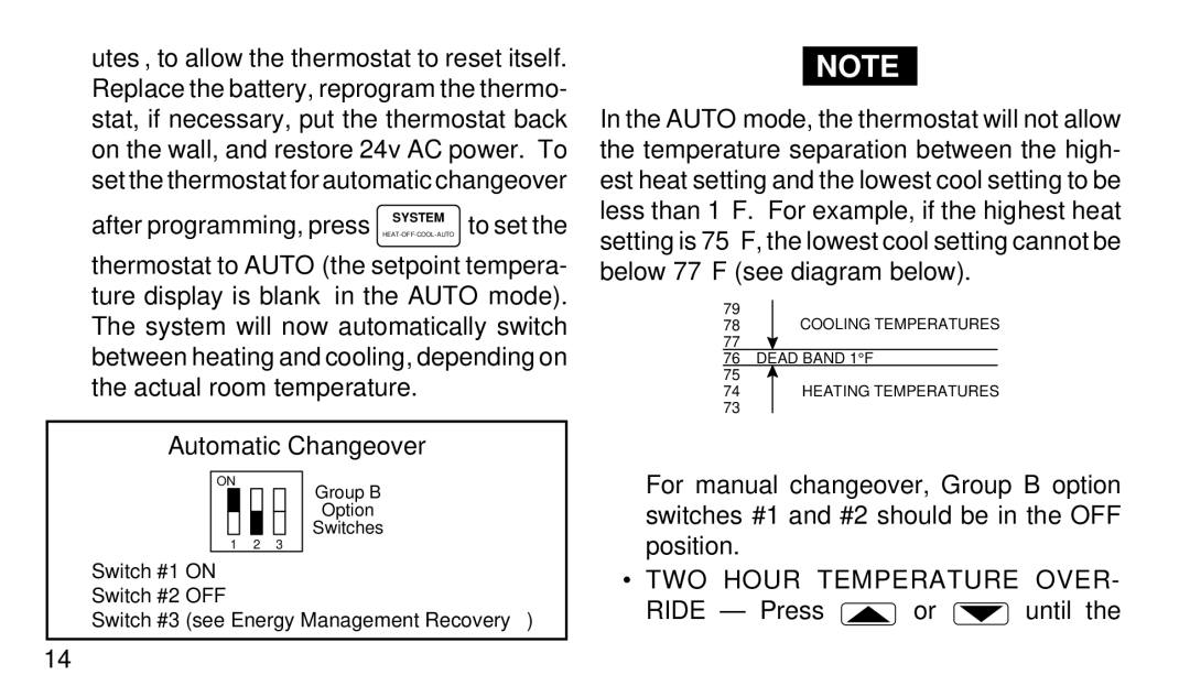 White Rodgers 1F90W-71 manual Automatic Changeover, TWO Hour Temperature Over 